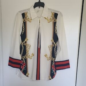 Stylish White and Red Long Sleeve Shirt